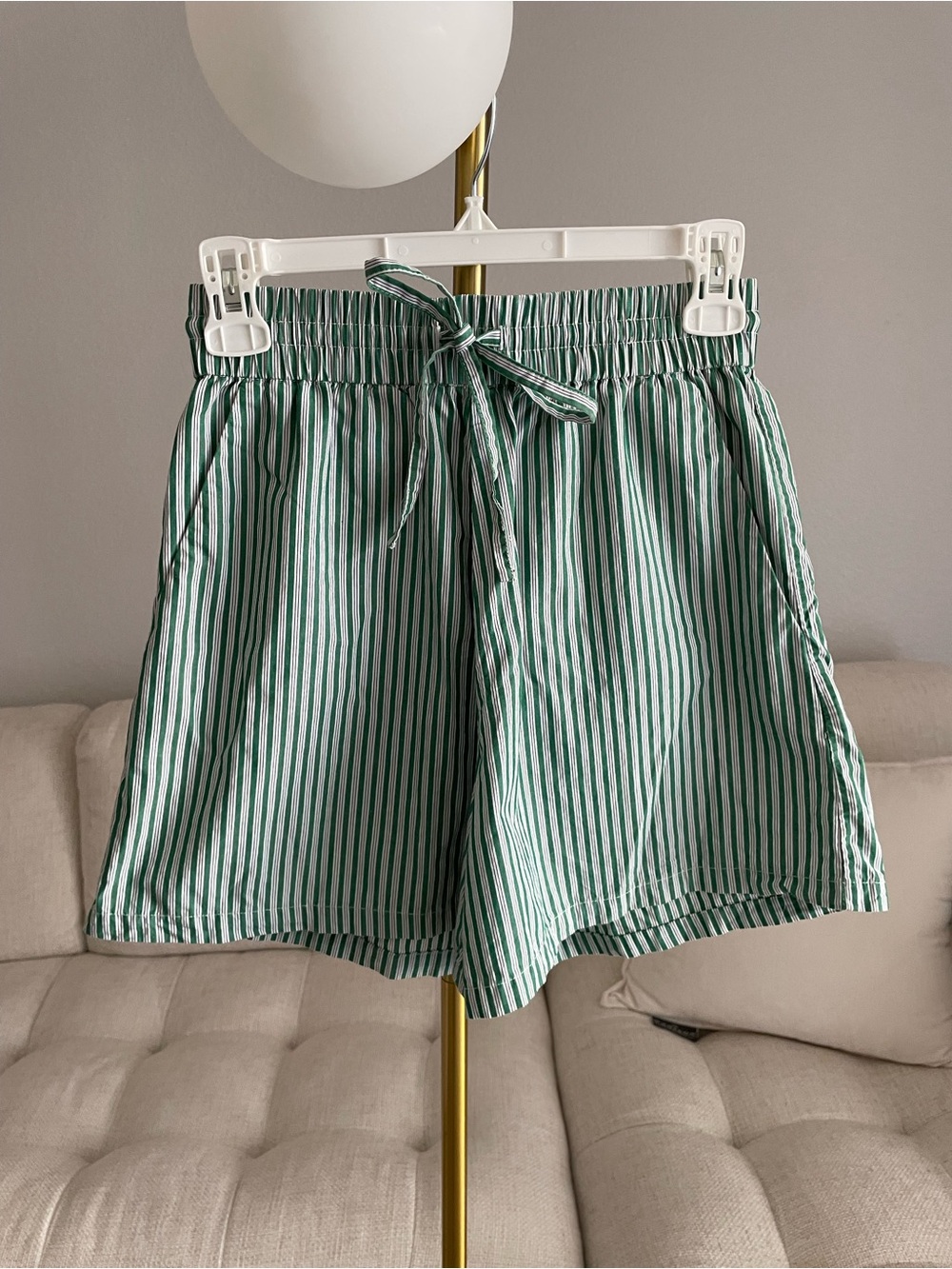 H&M Pinstriped Cotton Poplin Casual Shorts Green White